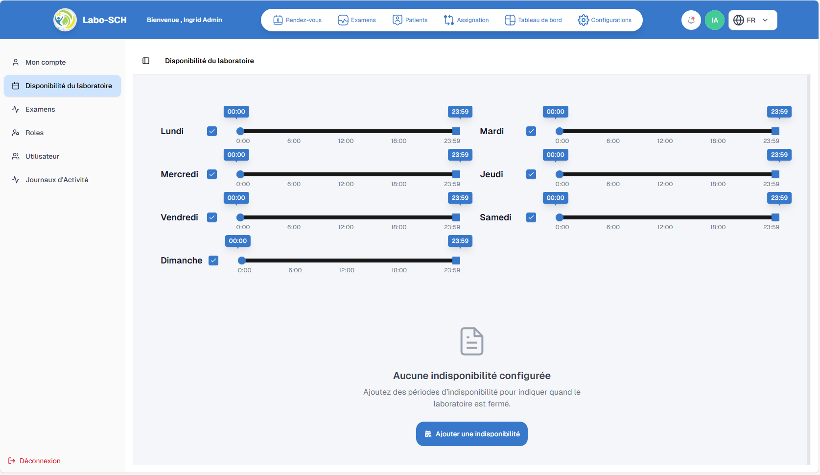 Disponibilité du laboratoire