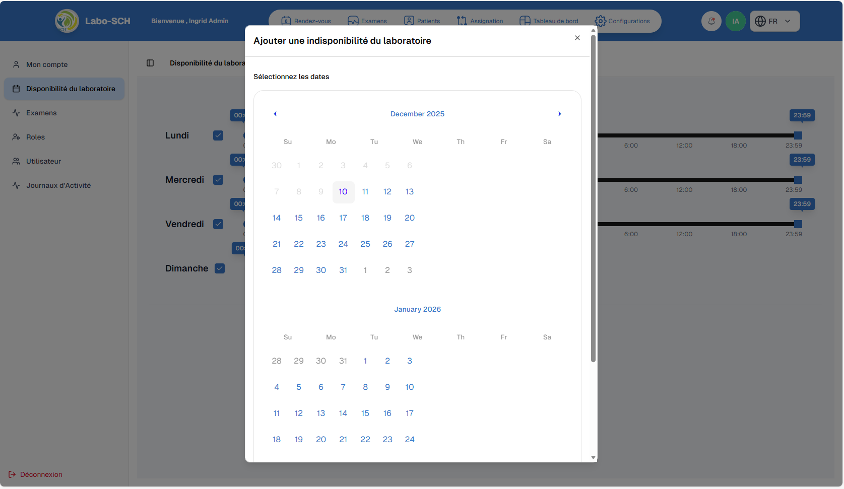 Ajouter une indisponibilité