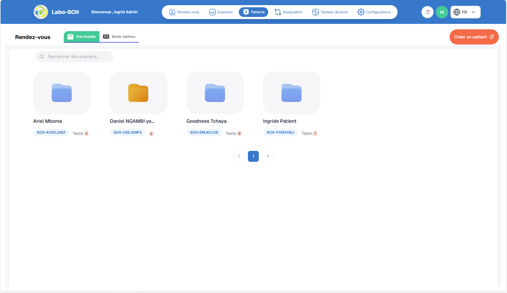 Vue dossier des patients