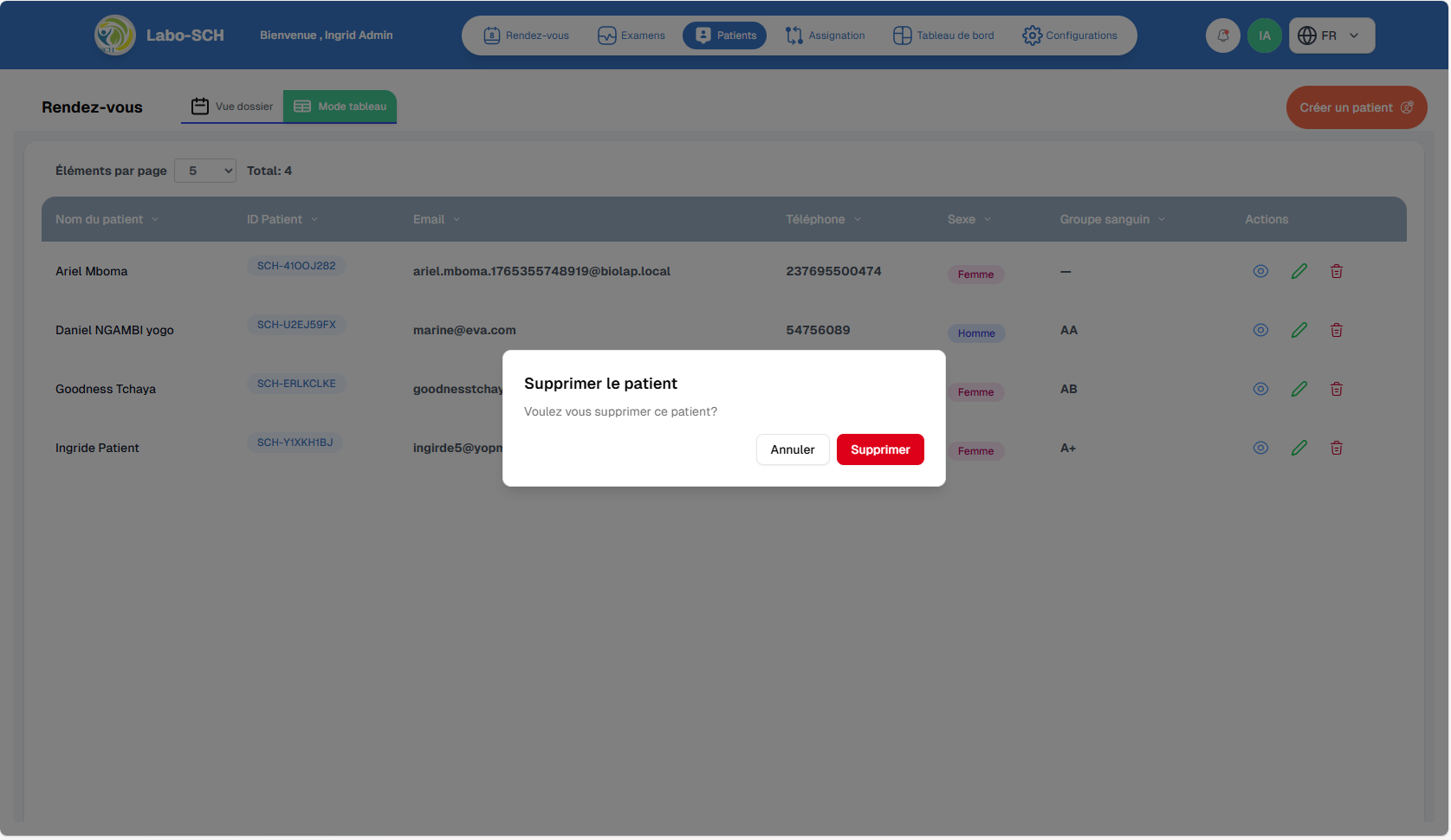 Supprimer un patient