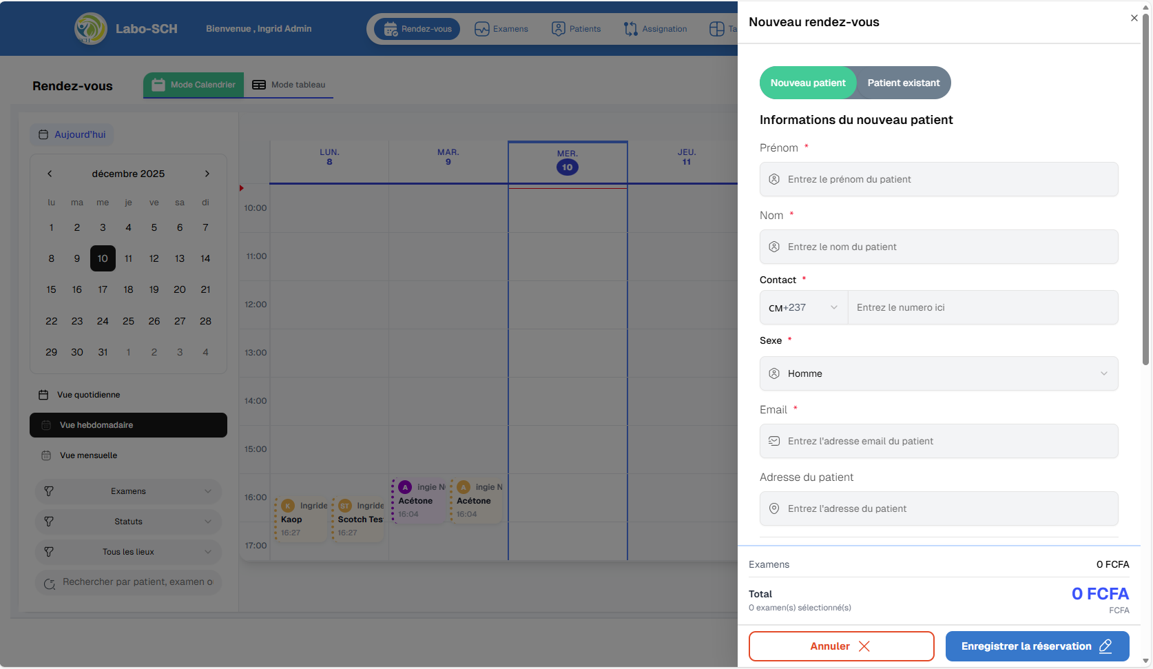Nouveau rendez-vous - Nouveau patient
