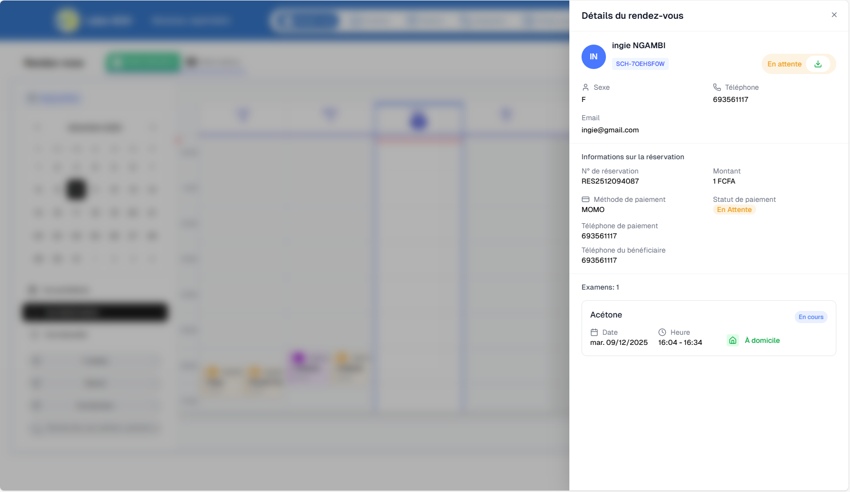 Détails de la réservation