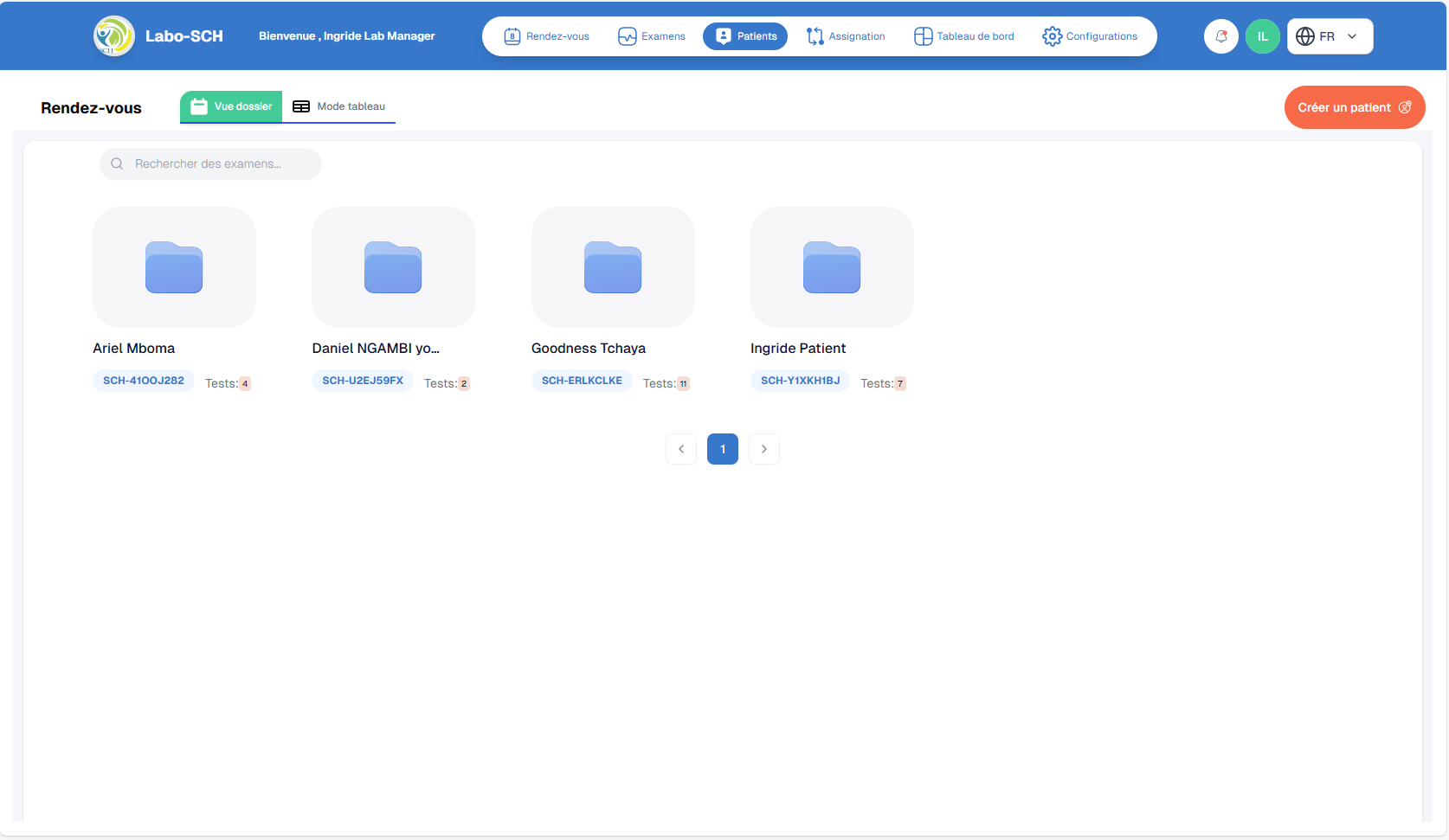 Vue dossier des patients