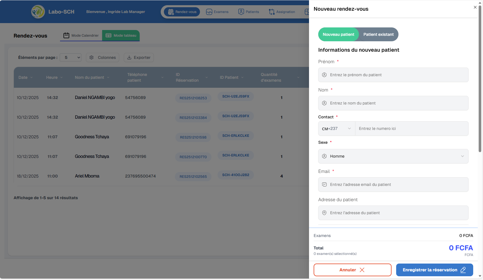 Nouveau rendez-vous - Nouveau patient