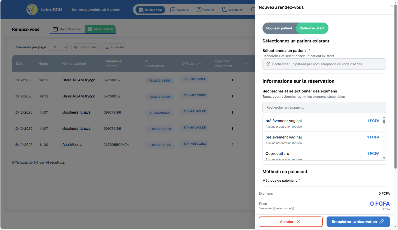 Nouveau rendez-vous - Patient existant
