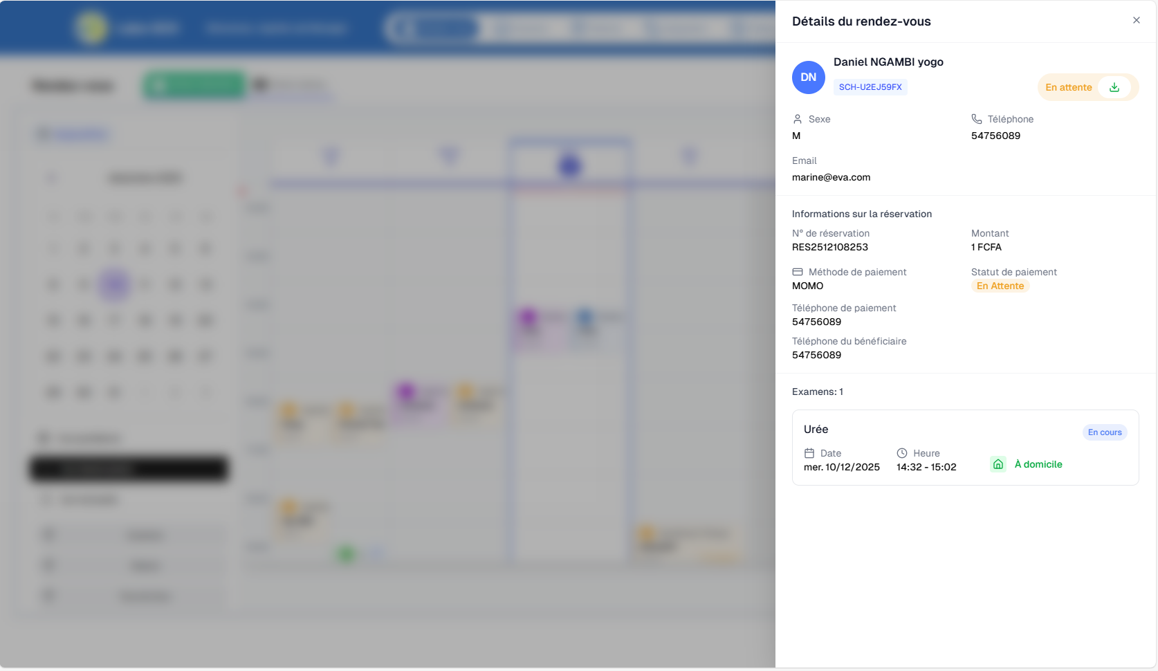 Détails de la réservation